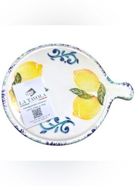 La Tavola Hand Painted Italian Ceramic Lemon & Blue Scroll Trivet NWT